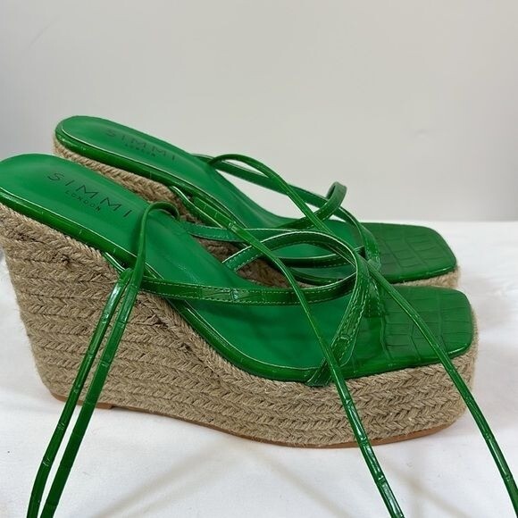 Simmi London Women’s US UK Espadrille Green Wedges Tie Sandals