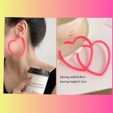 Heart Acrylic Hoop Post Earrings Light On Ears      Pink   