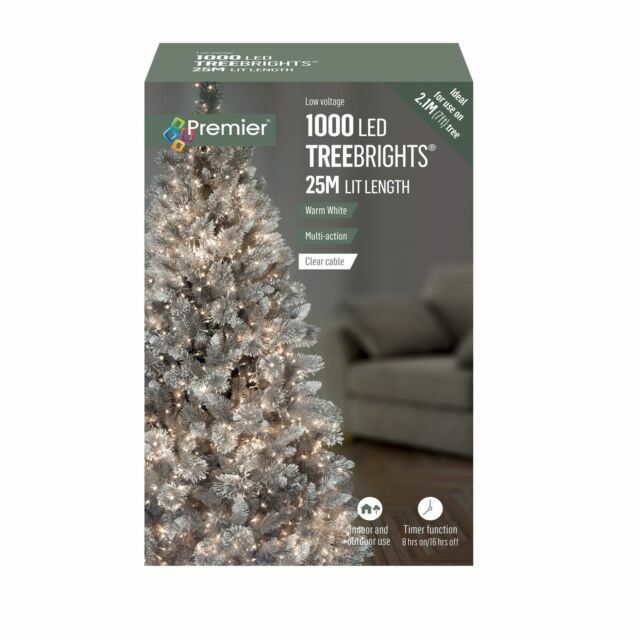 Premier 1000 LED 25m TreeBrights Christmas Lights Warm White Clear ...