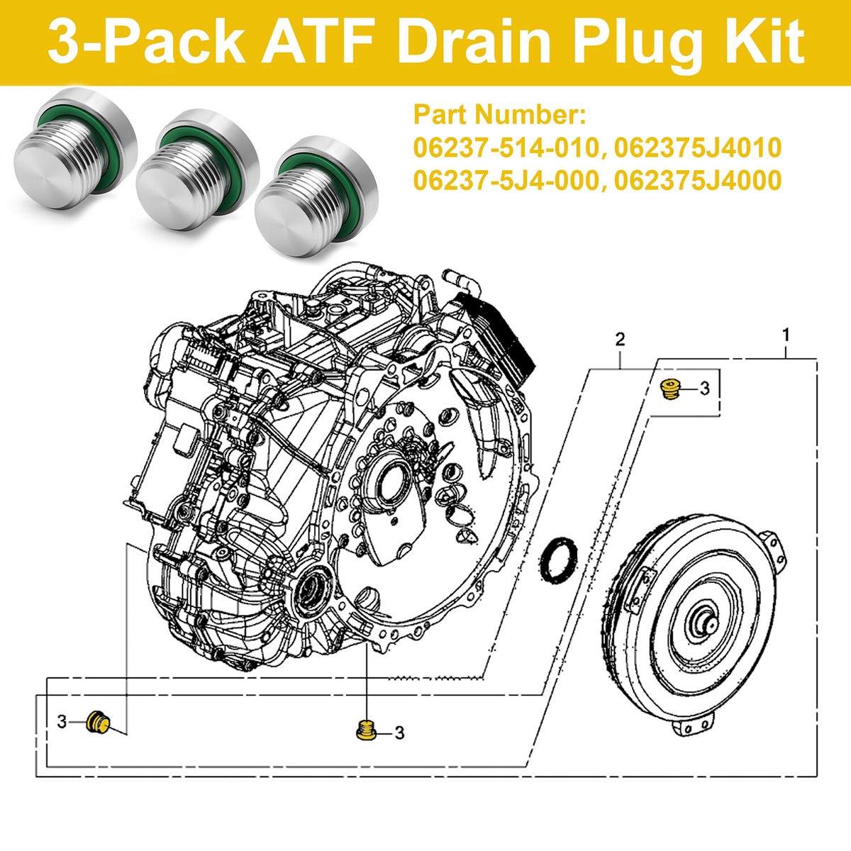 ホンダ 09-14年 北米 フィットGE系 バグガード USDM 取説付き 3X ATF Drain Plug Kit For Honda Odyssey Ridgeline Pilot Passport 9