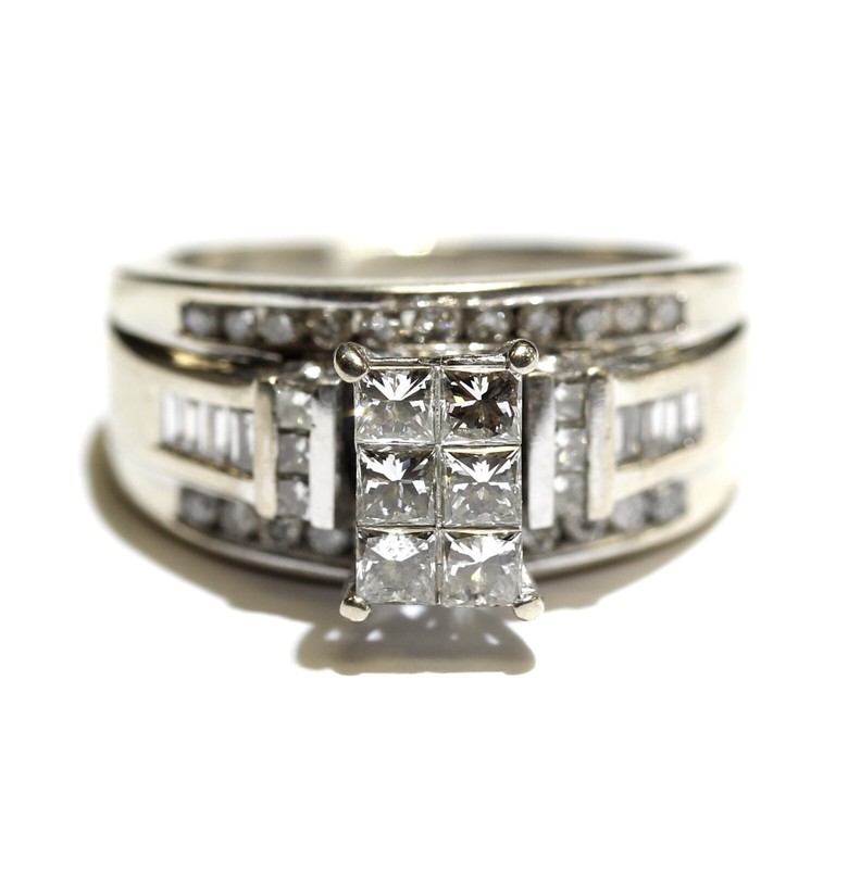 14k white gold 1.04ct princess diamond invisible set engagement ring 8g 5.5