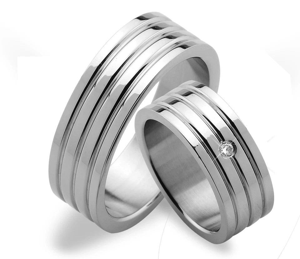 2 Ringe  Trauringe Eheringe DR. mit Stein GRAVUR GRATIS -- JE32-1 - Bild 1 von 1