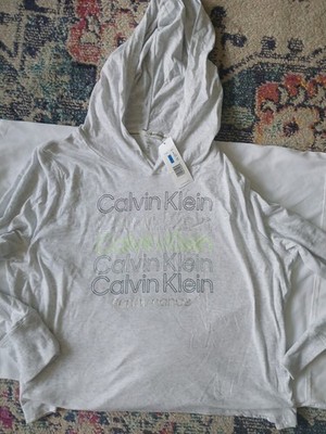 Calvin Klein Performance Womens Gray Pullover Hooded Logo Graphic Hoodie XL
