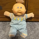 Vintage Cabbage Patch Kids Play Doll Blonde Hair Blue Eyes Striped Outfit