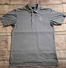 Dunning Golf Mens Large Gray Striped Polo Shirt Stretchy TPC Sawgrass EUC