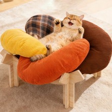 Elevated Cat Bed Pet Chair Indoor Elegant Reliable Wood Legs Stable Removable