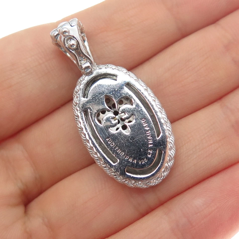 JUDITH RIPKA 925 Sterling Silver Real Smoky Quartz & C Z Charm Pendant Foto 2 de 4