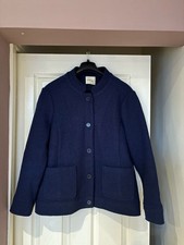 WoolOvers 100% Wool Navy Blue crew neck button jacket coat size Large pockets