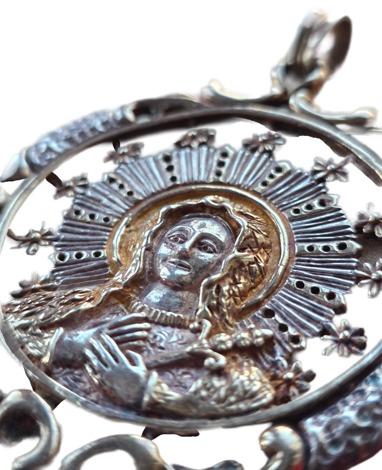 Exceptional antique solid silver Virgin Mary meda… - image 3