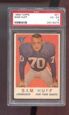 1959 Topps #51 Sam Huff ROOKIE RC PSA 4 Graded Football Card NFL New York Giants. rookie card picture