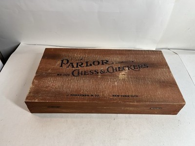 Retro Parlor Chess & Checkers Set Wooden Box J. Pressman & Co. No 209 Complete 