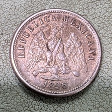 1896 Cn M  MEXICO SILVER 10 CENTAVOS COIN XF Nice