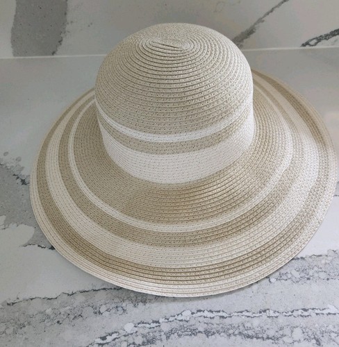 J. Crew Two Tone Natural Floppy Straw Paper Hat Wide Brim Medium/ Large
