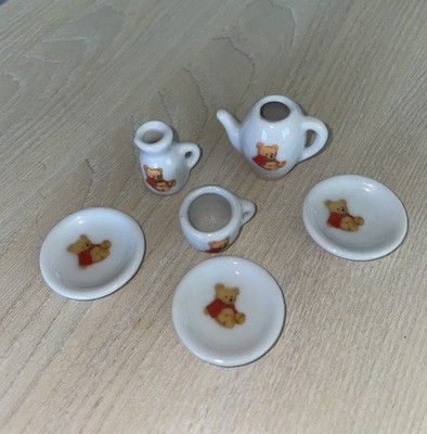 Vintage Battat Miniature Partial Tea Set Childs American Girl Teddy Bear Design