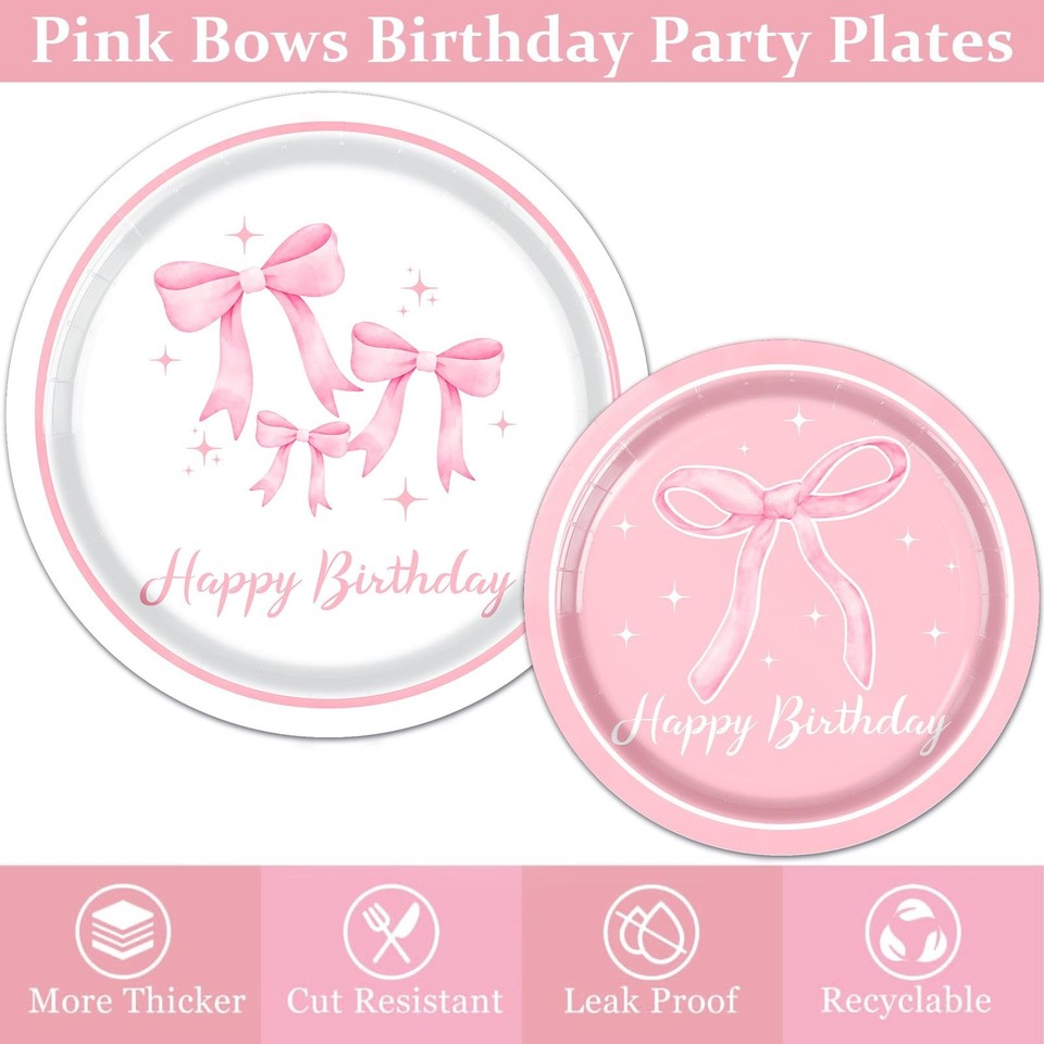 Pink Bow Birthday Party Supplies Serve 24, Coquette Birthday ...