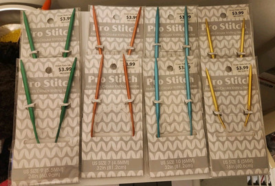 Knitting needles Lot of 8 Pro Stitch ALUMINUM  Needles Assorted Sizes new