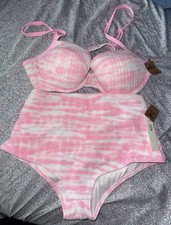 Victoria Secret Pink tie-dye bikini set with high-waisted bottoms padded top
