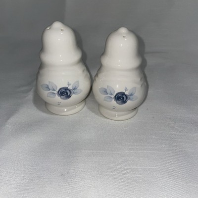 Pfaltzgraff Memories Blue Rose Glossy Finish Salt & Pepper Shaker Set Stoneware