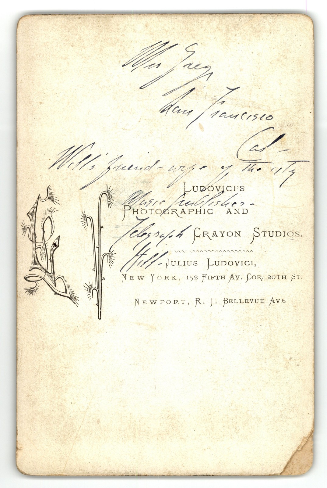 Cabinet Card Snow Effect J. Ludovici Seated Woman W/ Fur Muff Coat Newport Ri — additional view