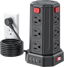 Power Strip 6.5 Ft Extension Cord with 12 AC Multiple Outlets 4 USB 1 USB C , S