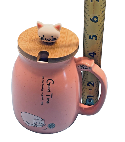 Kawaii Katze Becher mit Deckel Rosa Keramik Kaffee Tee Tasse 14oz - Bild 7 von 9