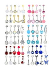10Pcs 14G Stainless Steel Belly Button Rings CZ Navel Body Piercing Jewelry Set