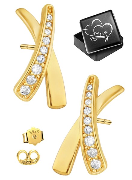 925 Silber Gold Ohrringe Zirkonia Ohrstecker Schmuck Geschenk FüR Damen Frauen-image
