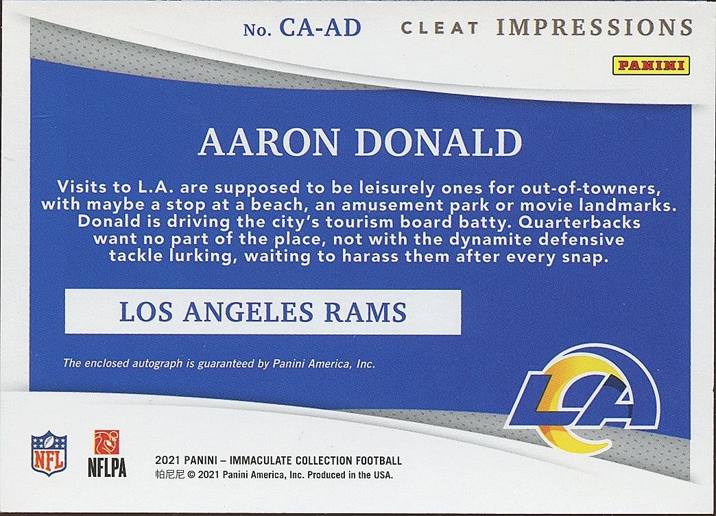 Aaron Donald 2024 Immaculate Cleat On Card Auto Autograph Los