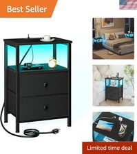 Nightstand with Charging Station LED Night Stand End Table with Drawers