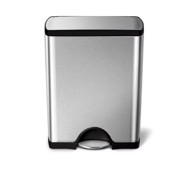 simplehuman Rectangular Classic Can with Soft-Close Lid, 13 Gallon Brushed Steel