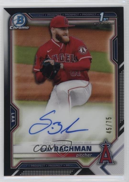 2021 Bowman Draft Chrome Pick Black Refractor 45/75 Sam Bachman #CDA-SB Auto 3hd