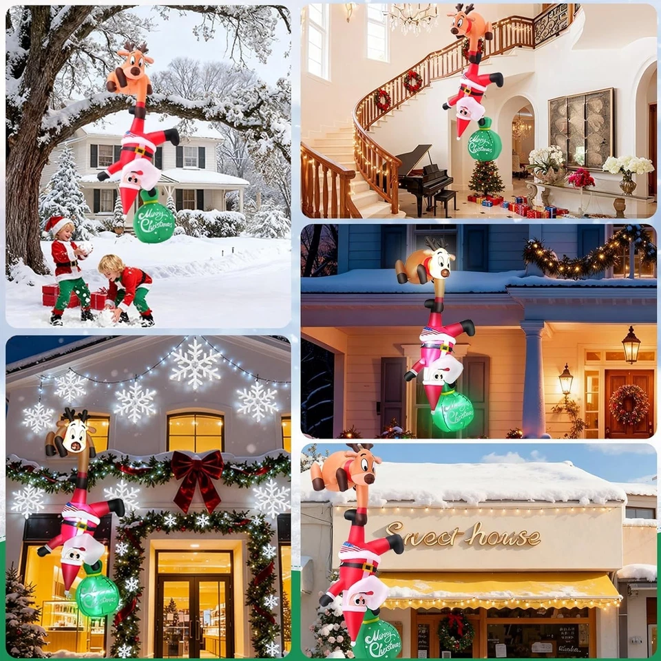 Funny Inflatables Reindeer Pulling Climbing Santa with Gift Bag, Xmas Blow Ups~ - Image 2 of 4