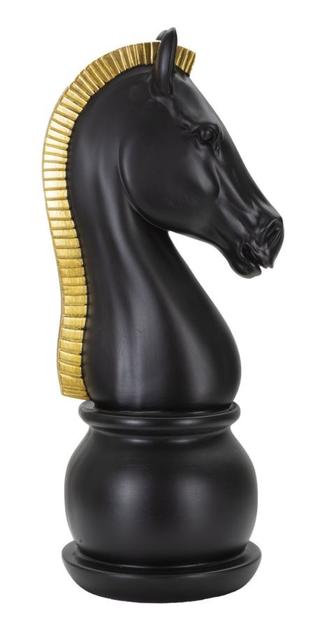 Complemento Arredo Cavallo Scacchi Nero Oro 50cm | Eleganza Pura