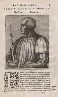 Bertrand du Guesclin Castille Breton knight Ritter Portrait Thevet gravure 1584