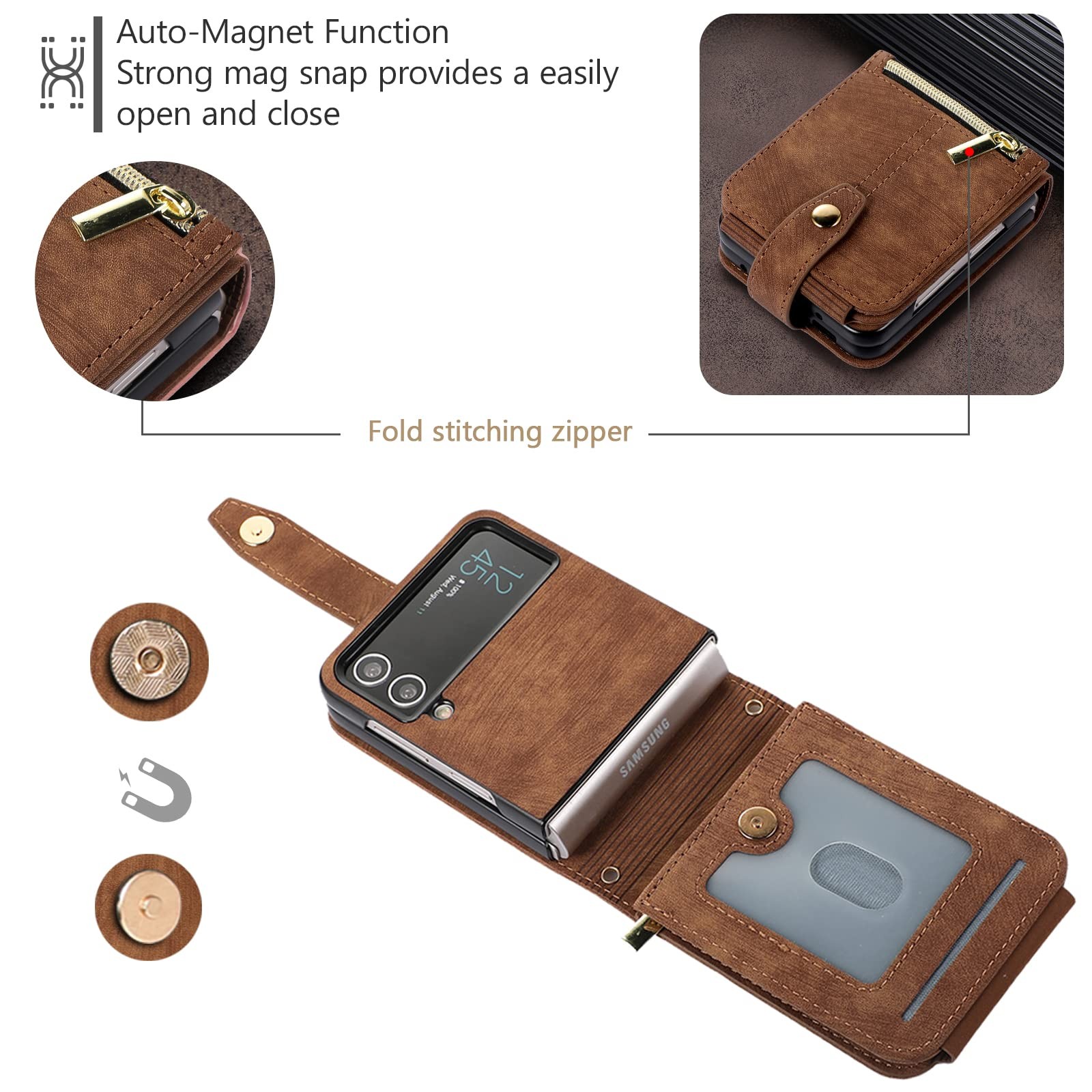 Étui pour Samsung Galaxy Z Flip 4 5G protection cuir PU rabat coque