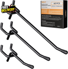 60 Pack 2/4/6 Inch Black Pegboard Hooks 1/4" Heavy Duty
