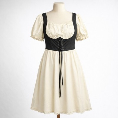 Hot Topic Milkmaid Puff Sleeve Peasant Dress Sz 2X Corset Front Pocket Ren Faire