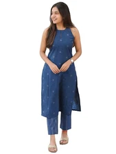 GoSriKi Women's Rayon Viscose Straight Printed Kurta with Pant