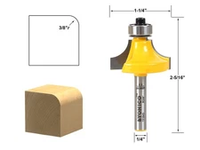 3/8" Radius Round Over Edge Forming Router Bit - 1/4" Shank - Yonico 13164q