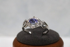 9ct White Gold Tanzanite & Diamond Ring - Size P - UK Hallmark