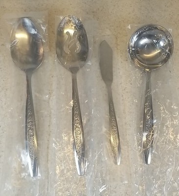 Customcraft Stainless CUS5 Floral Textured 4 Misc Serving Pieces New Old Stock 