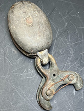 Vintage Antique 4" Block and Tackle Single Wheel Pulley Wood Iron Brass Hardware