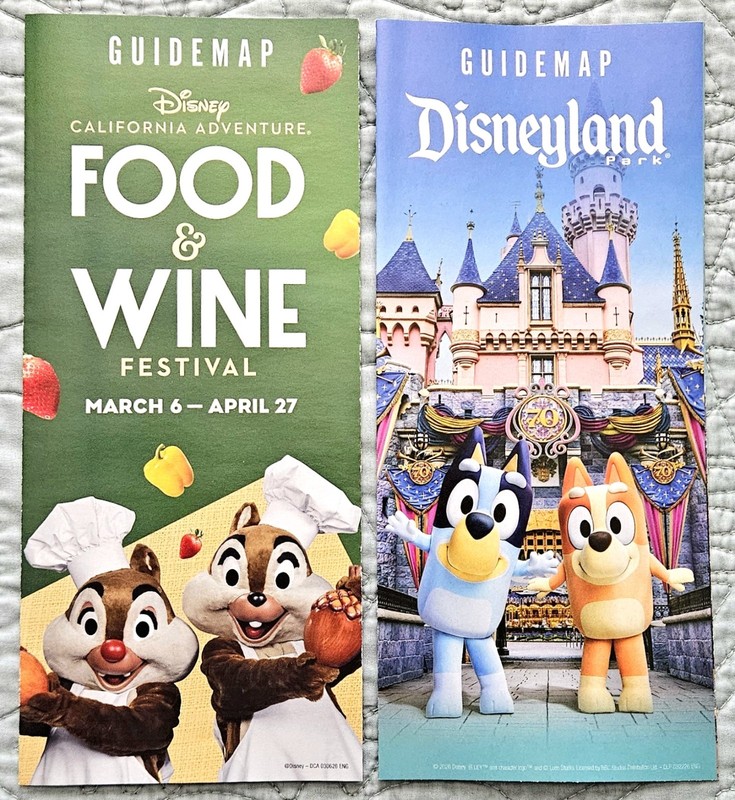 Disneyland/DCA Park Guide Maps March 2026 Food Wine Festival/Bluey 