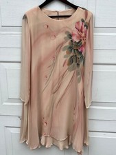 Vintage Yolanda Lorente Hand Painted Silk Dress Size M Floral Chiffon