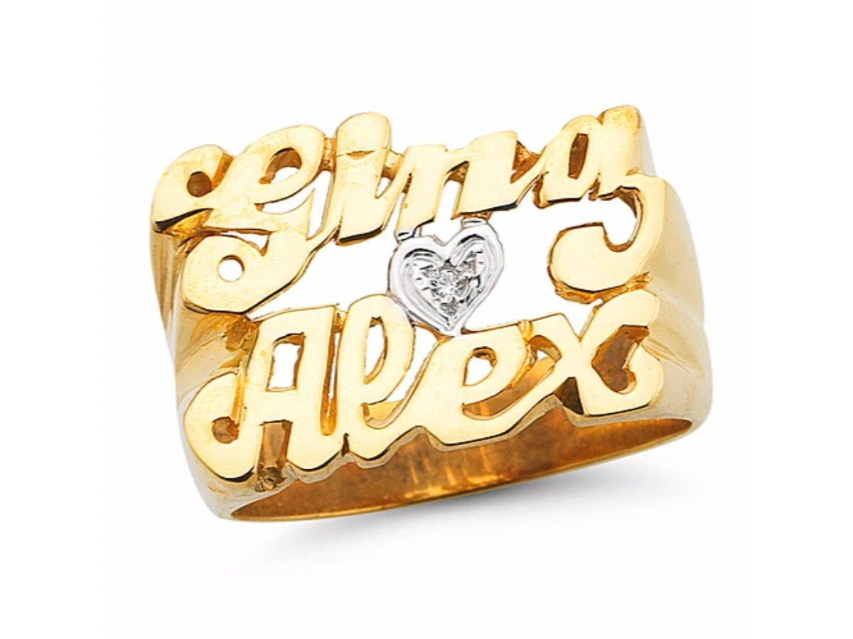 Personalized Diamond Double Name Ring 13MM Sterling Silver or