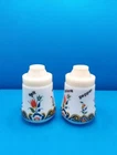 Vtg Gemco Pyrex Milk Glass Floral Salt & Pepper Shakers Country Festival Italy