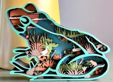Great Detail Amphibian Frog Froggie Pond Wood Multilayer 3D Shadow Box Diorama