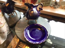 Niagra Falls OntarioCanada Cobalt Blue Souvenir Creamer And Plate Vintage