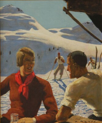 Alfons Walde 1930 Alpine Ski Scene Austrian Winter Sports Vintage Art Print