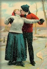 Victorian Trading Co Skating is Alright Today Ice Skating Couple Kiss Print PB8